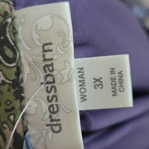 Dressbarn Woman Purple Green Print Sheer Lined Top Blouse 3X - Picture 7 of 12